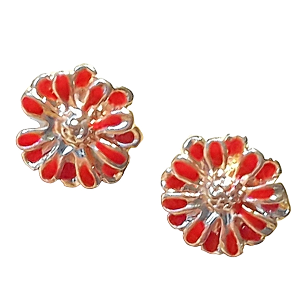 Red Flower Earrings Tropical Garden Floral Hawaii Hibiscus Daisy